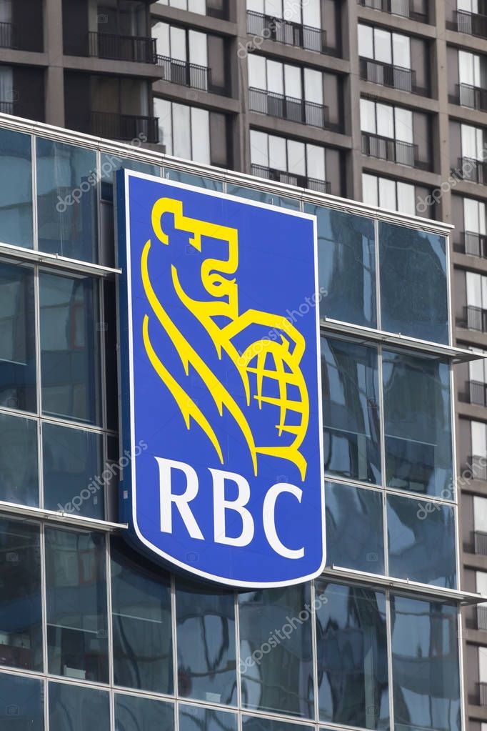 Toronto, Canada - Oct 21, 2017: RBC - Royal Bank of Canada logo on the head office building in Toronto, Canada