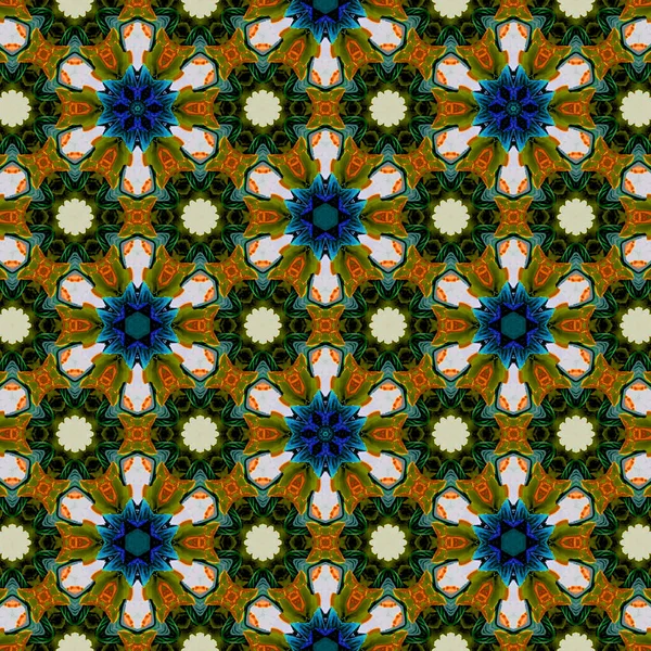 Kaleidoskop kontinuální šperkařský vzor. Skládá se z barevných abstraktních prvků. — Stock fotografie