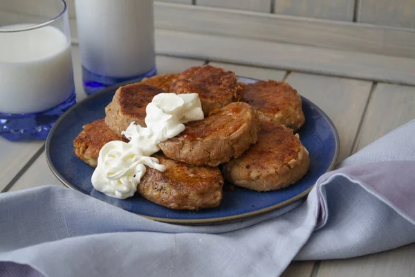 Alternative food buckwheat cheese pancakes with cream