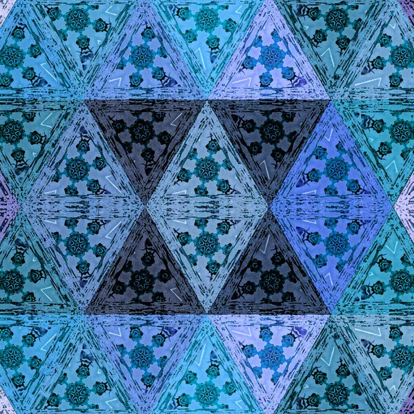 Aquarelle motif mosaïque triangles en éléments transparents bleus avec effet transparent . — Photo