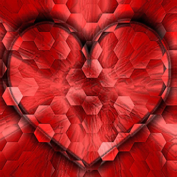 红牌模板具有多角形元素的心脏形式. 情人节贺卡 — 图库照片