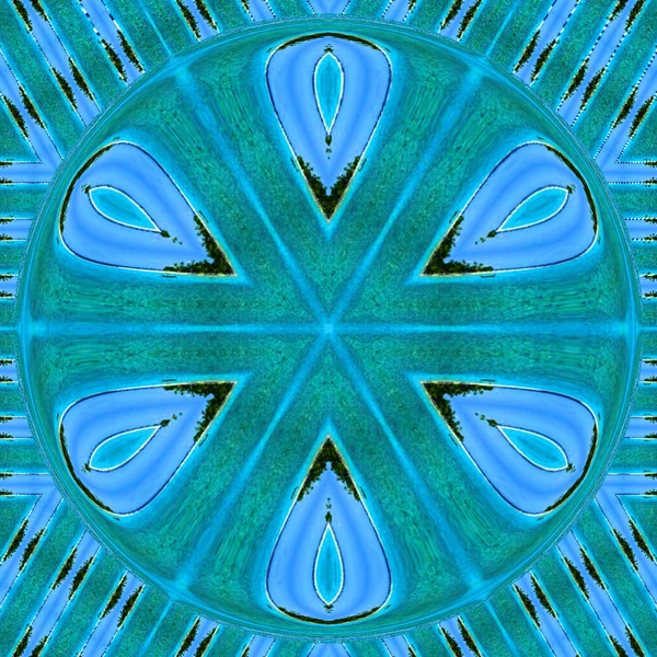 Abstrakte Hintergrund Kaleidoskop-Effekt Polygon Kreis Ornament. Blaues Schneeflockenmandala — Stockfoto