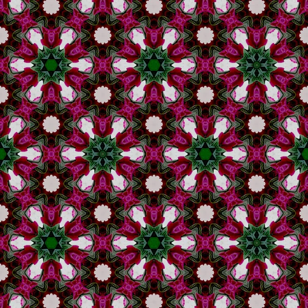 Abstraktní kontinuální opakování vzor, mozaika kaleidoskop v zelených a růžových květin — Stock fotografie