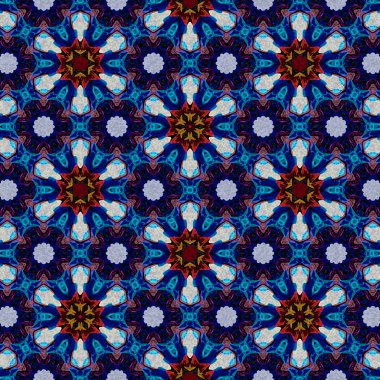 abstract continuous mosaic pattern. Blue, white, brown bright background. Ceramic tile diamond fragments.