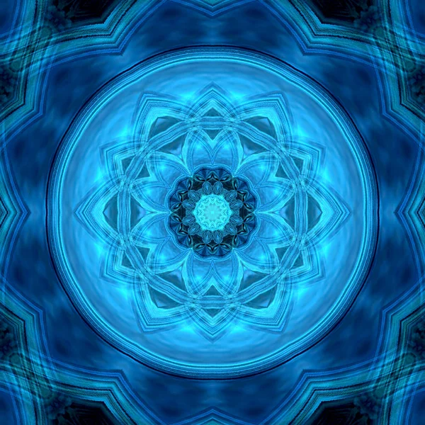 Chakra del Tercer Ojo Ajna en Indigo y color azul neón. Icono plano isotérico. Patrón geométrico . — Foto de Stock
