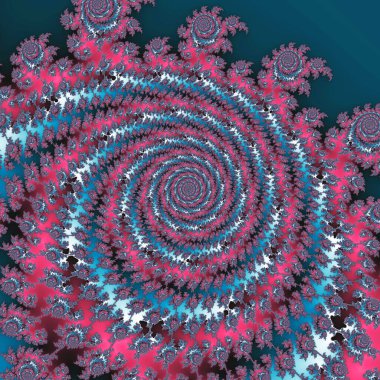 fractal image with a psychedelic spiral design in blue pink green