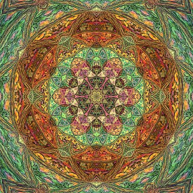 Soyut mandala tasarımı. Doğuya özgü bir model. Modern çokgen arka plan. Web tasarımı için renkli resimleme.