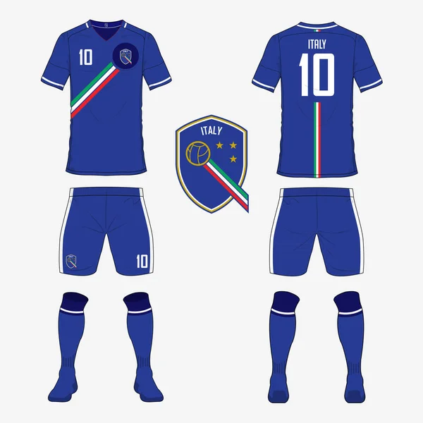 Set of soccer jersey or football kit template for Italy national football team. Front and back view soccer uniform. Sport shirt mock up. — Stock Vector