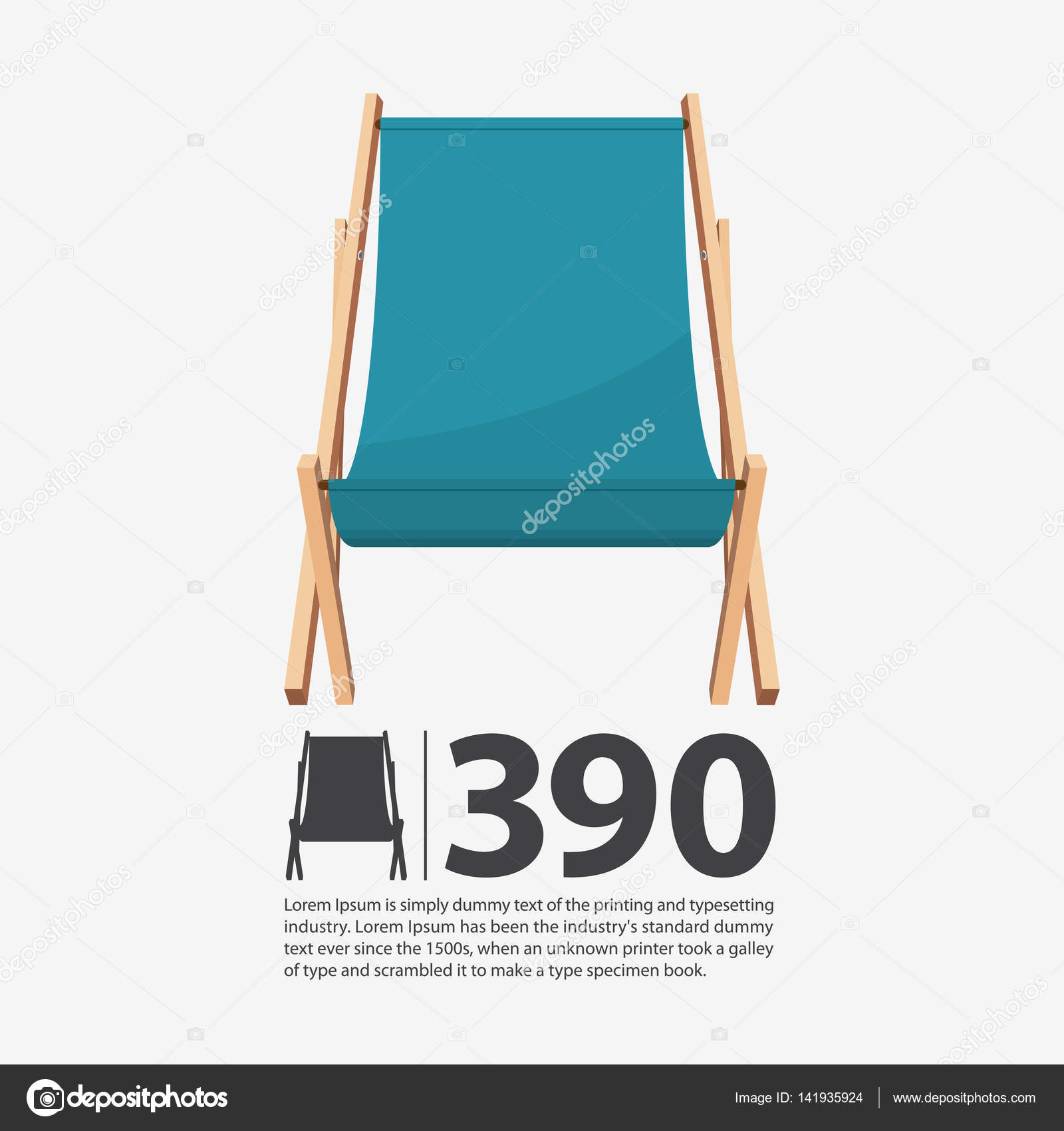 Summer beach chair on isolated background. Wooden seat in flat ... Summer beach chair on isolated background. Wooden seat in flat ...