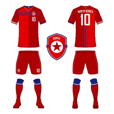 Kuzey Kore Millî Futbol takımı futbol jersey veya futbol takımı şablonu kümesi. Ön ve arka futbol Tekdüzen görüntüleyin. Spor gömlek kadar sahte.