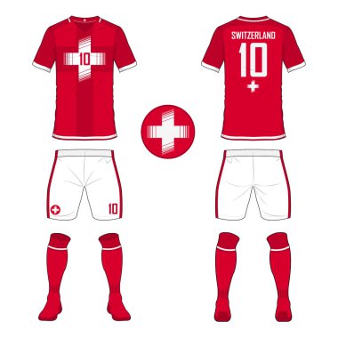İsviçre Millî Futbol takımı futbol jersey veya futbol takımı şablonu kümesi. Ön ve arka futbol Tekdüzen görüntüleyin. Spor gömlek kadar sahte.