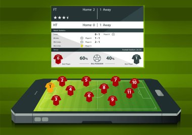 Futbol ya da futbol maç statik Infographic. Futbol oluşumu taktik. Futbol online kavramı. Düz tasarım.