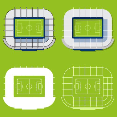 Futbol stadyumları ve futbol arena kümesi. Spor mekan düz tasarım. Futbol Stadyumu Üstten Görünüm.