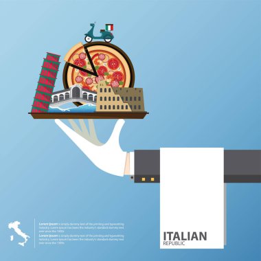 Düz simgeleri tasarım İtalya yerlerinden. Küresel seyahat Infographic . 