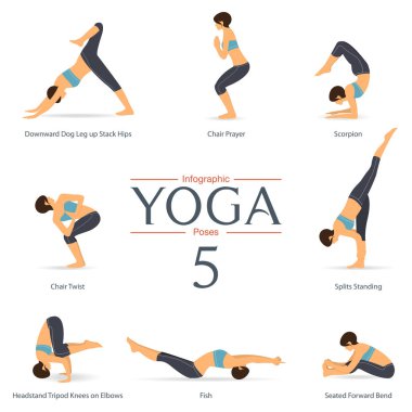 Yoga teşkil etmektedir düz tasarım kümesi. Yoga infographics. 
