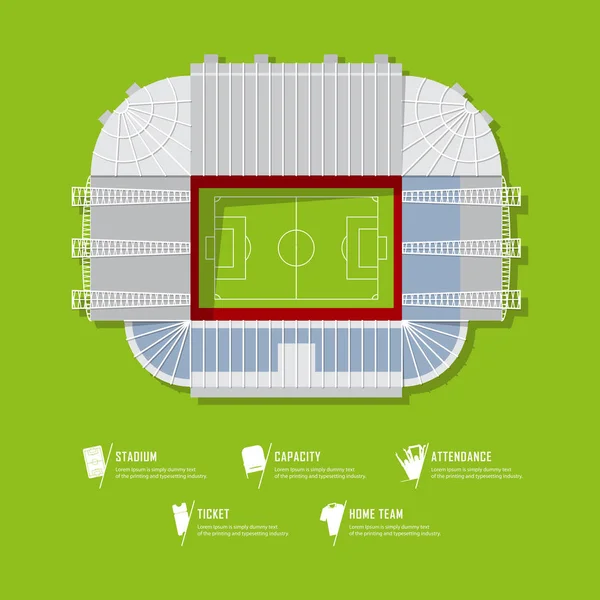 フットボール スタジアムやサッカー競技場の平面図です。フラットなデザインでスポーツ会場。インフォ グラフィックとスポーツのアイコンを設定. — ストックベクタ