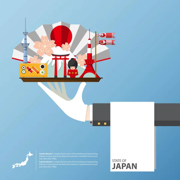 Japón hito global de viajes de infografía en diseño plano . — Vector de stock