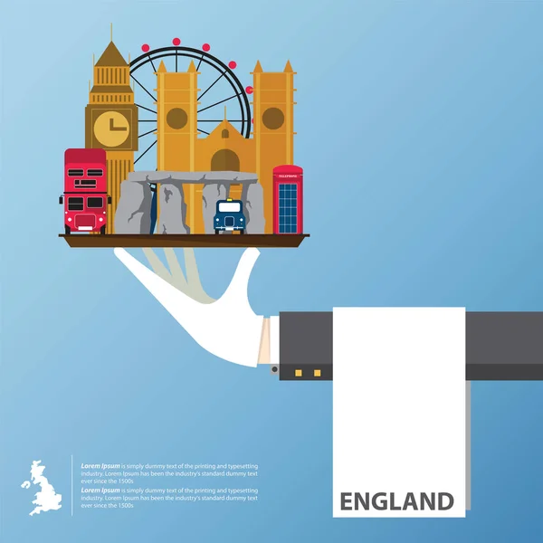 Ηνωμένο Βασίλειο Αξιοθέατα σχεδιασμός επίπεδες εικόνες. Παγκόσμια ταξίδια infographic . — Διανυσματικό Αρχείο