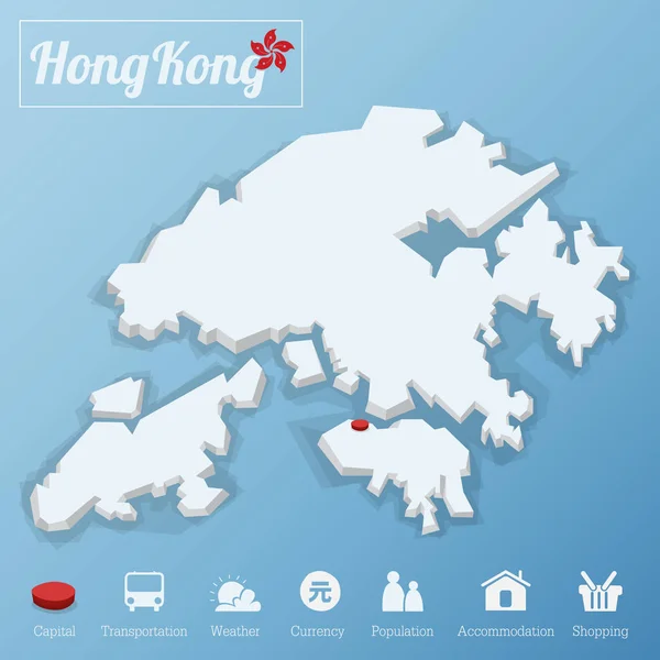 Mapa de Hong Kong. Incluindo ícone de turismo em design plano para infográfico moderno . — Vetor de Stock