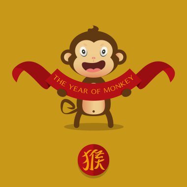 2016 mutlu çene yeni yıl. Maymun çizgi film karakteri. Çince kelime çeviri: maymun. Vektör.