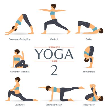Yoga teşkil etmektedir düz tasarım kümesi. Yoga infographics.