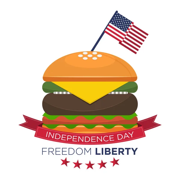 O zi fericită de independență americană, steagul Statelor Unite pe hamburger. 4 iulie . — Vector de stoc