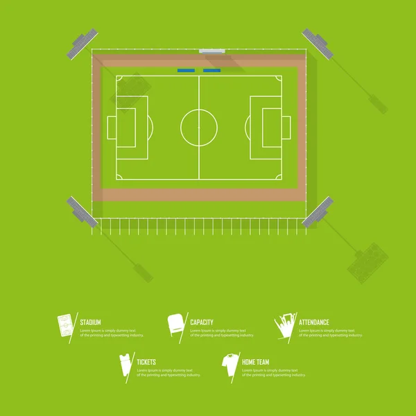 축구 경기장 또는 축구 경기장의 최고 볼 수 있습니다. 평면 디자인에 스포츠 개최지입니다. Infographic 및 스포츠 아이콘 세트입니다. 벡터. — 스톡 벡터