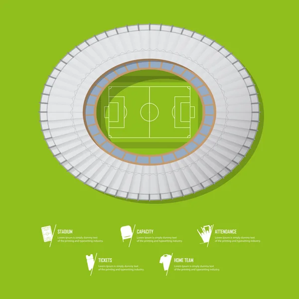 フットボール スタジアムやサッカー競技場の平面図です。フラットなデザインでスポーツ会場。インフォ グラフィックとスポーツのアイコンを設定します。ベクトル. — ストックベクタ