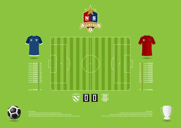 Fußball oder Fußballspiel Statik Infografik. Fußballformationstaktik. Fußballlogo. flache Bauweise. Vektor. — Stockvektor