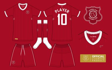 futbol kulübü futbol takımı ya da futbol jersey şablonu. Kısa kollu futbol forması kadar sahte. Önden ve arkadan görünüm futbol düzgün ve düz futbol logo tasarımı. Vektör.