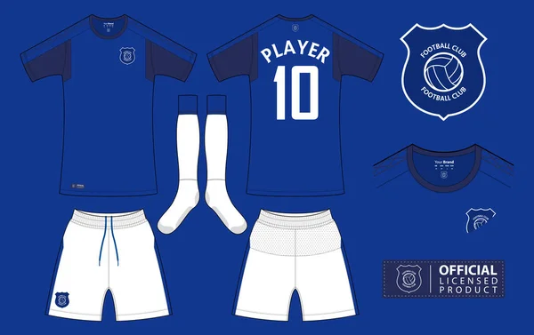 Kit de futebol ou modelo de camisa de futebol para clube de futebol. Camisa de futebol de manga curta. Vista frontal e traseira uniforme de futebol e design de logotipo de futebol plana. Vetor . — Vetor de Stock