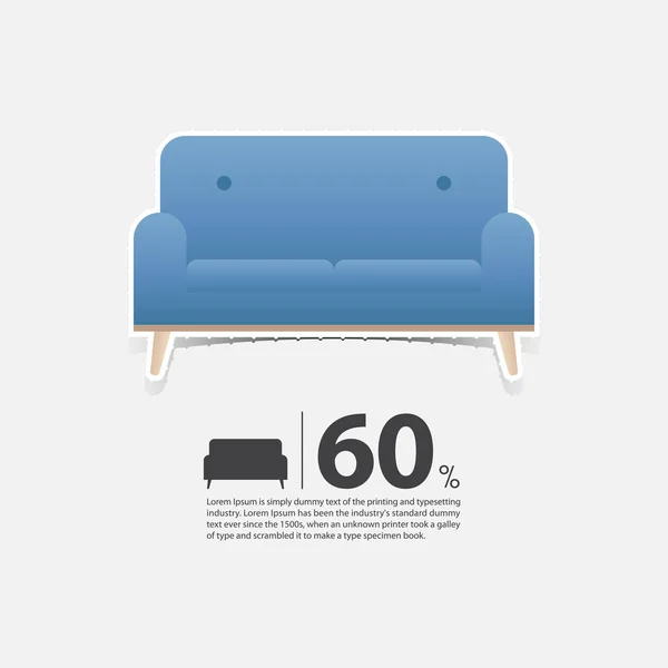 Sofa in flat design for living room interior. Minimal couch icon for