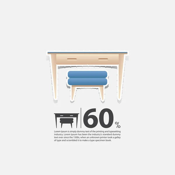 Mesa y taburete de diseño plano para el interior del hogar. Icono mínimo para cartel de venta de muebles. Muebles sobre fondo blanco en estilo de arte de papel. Vector . — Vector de stock