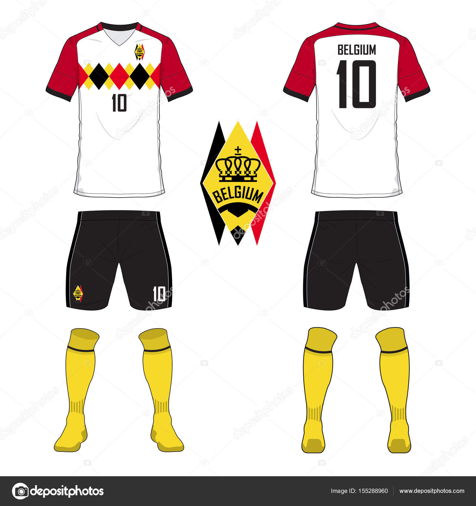 Soccer Jersey Or Football Kit Template For Belgium National Football Team Front And Back View Soccer Uniform Sport Shirt Mock Up Vector Vector Image By C Tond Ruangwit Gmail Com Vector Stock 155288960
