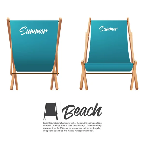 Aislado dos turquesa silla de playa de verano en la vista frontal y trasera. Vector . — Vector de stock