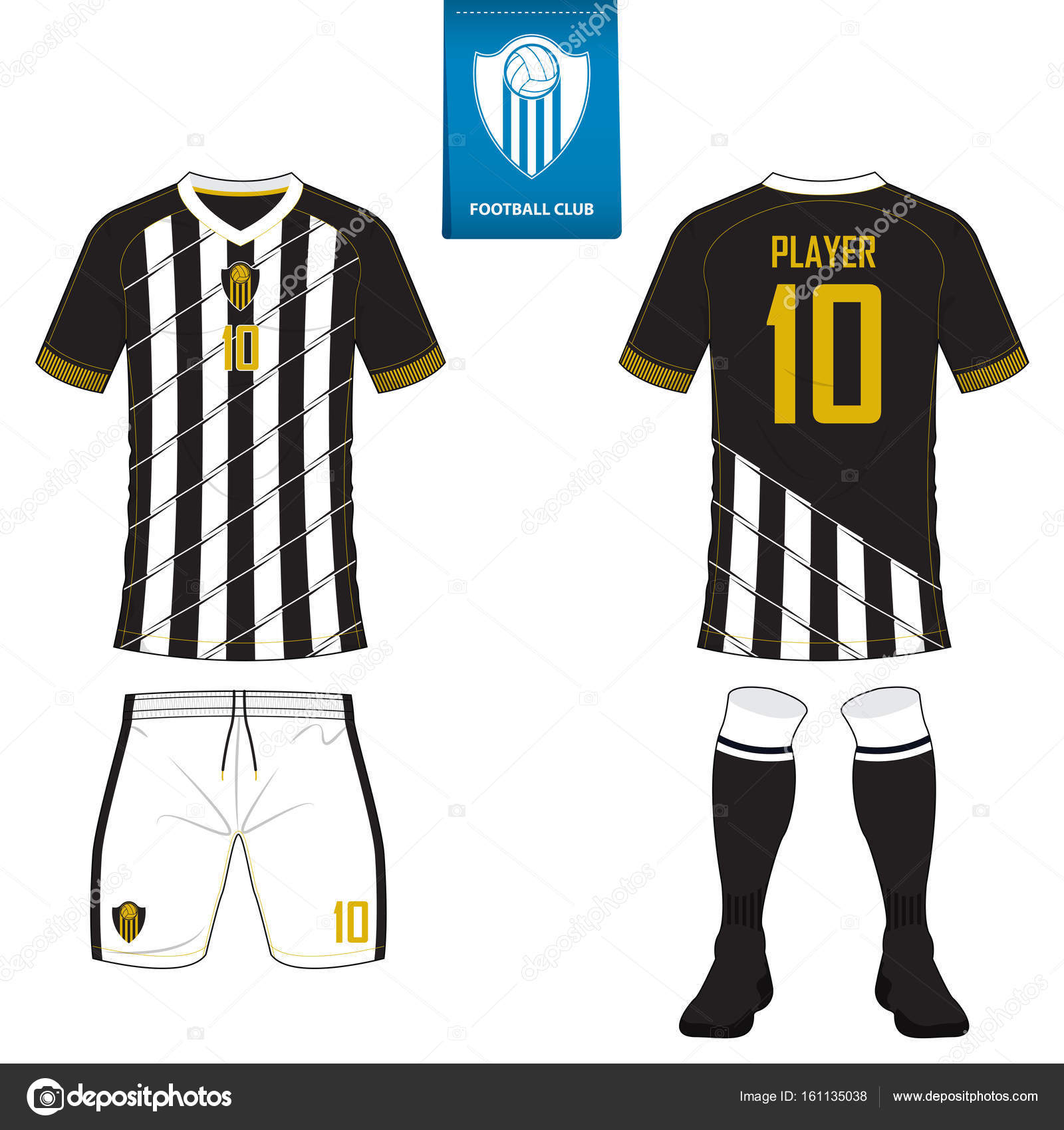 Soccer Jersey Or Football Kit Collection In Black And White Stripes Concept  Football Shirt Mock Up Front And Back View Soccer Uniform Football Logo In  Flat Design Vector Stock Illustration - Download
