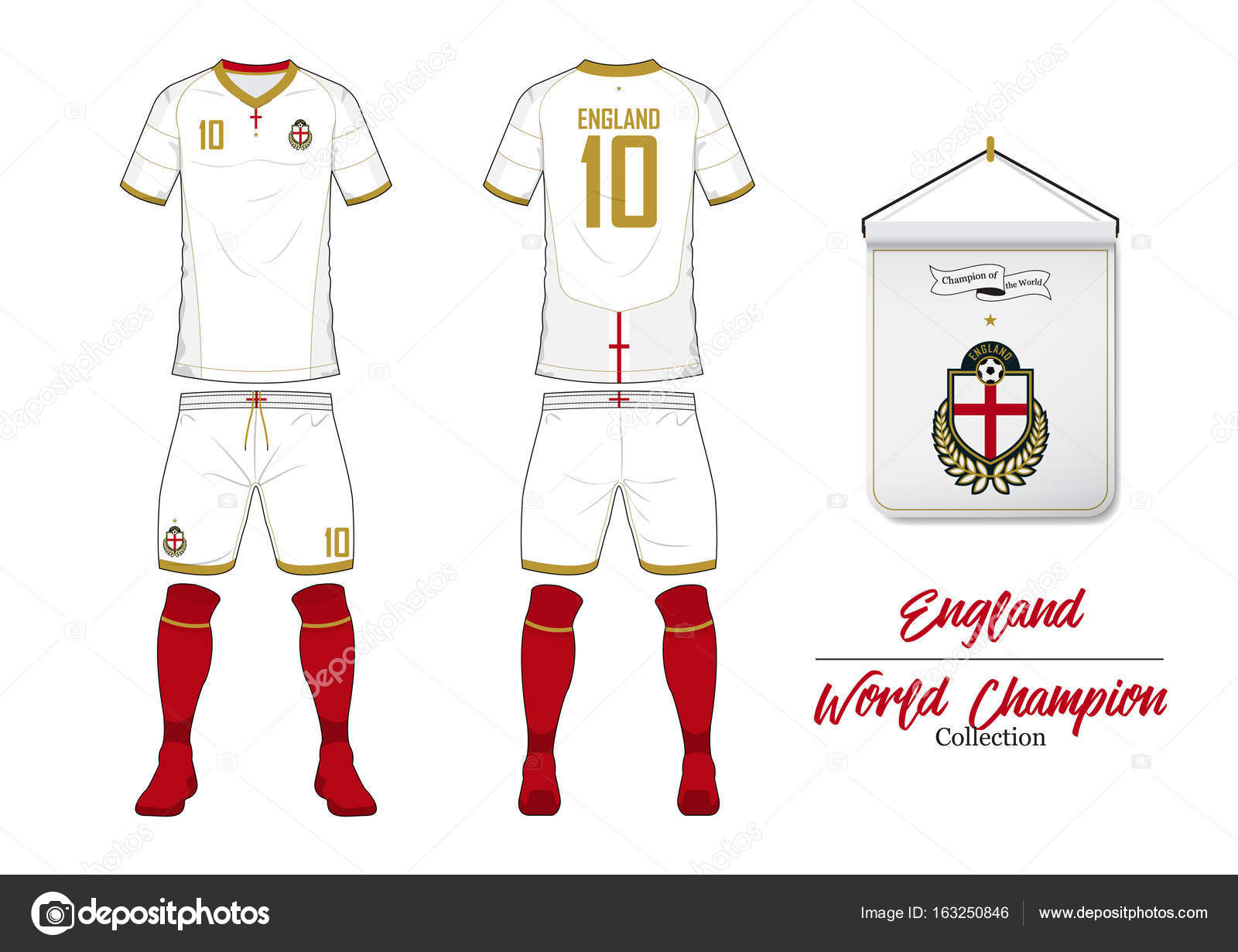Soccer Jersey Or Football Kit In World Championship Collection England Football National Team Football Logo With House Flag Sport Shirt Mock Up Front And Rear Soccer View Uniform Vector Vector Image