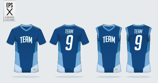 Šablona návrhu tričko sport soccer jersey, fotbal kit a tílko pro basketbal jersey. Tričko uniforma vpředu prohlížet a pohled zezadu. Sportovní tričko vysmívat do sportovního klubu. Vektor . — Stockový vektor