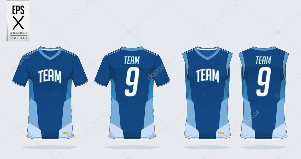 T-shirt sport design template for soccer jersey, football kit and tank top for basketball jersey. T-shirt uniform in front view and back view. Sportswear t shirt mock up for sport club. Vector .