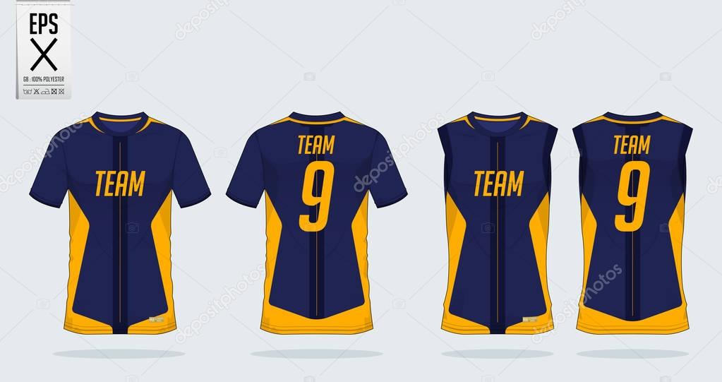 T-shirt sport design template for soccer jersey, football kit and tank top for basketball jersey. T-shirt uniform in front view and back view. Sportswear t shirt mock up for sport club. Vector .