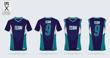 T-shirt sport design template for soccer jersey, football kit and tank top for basketball jersey. T-shirt uniform in front view and back view. Sportswear t shirt mock up for sport club. Vector . clipart