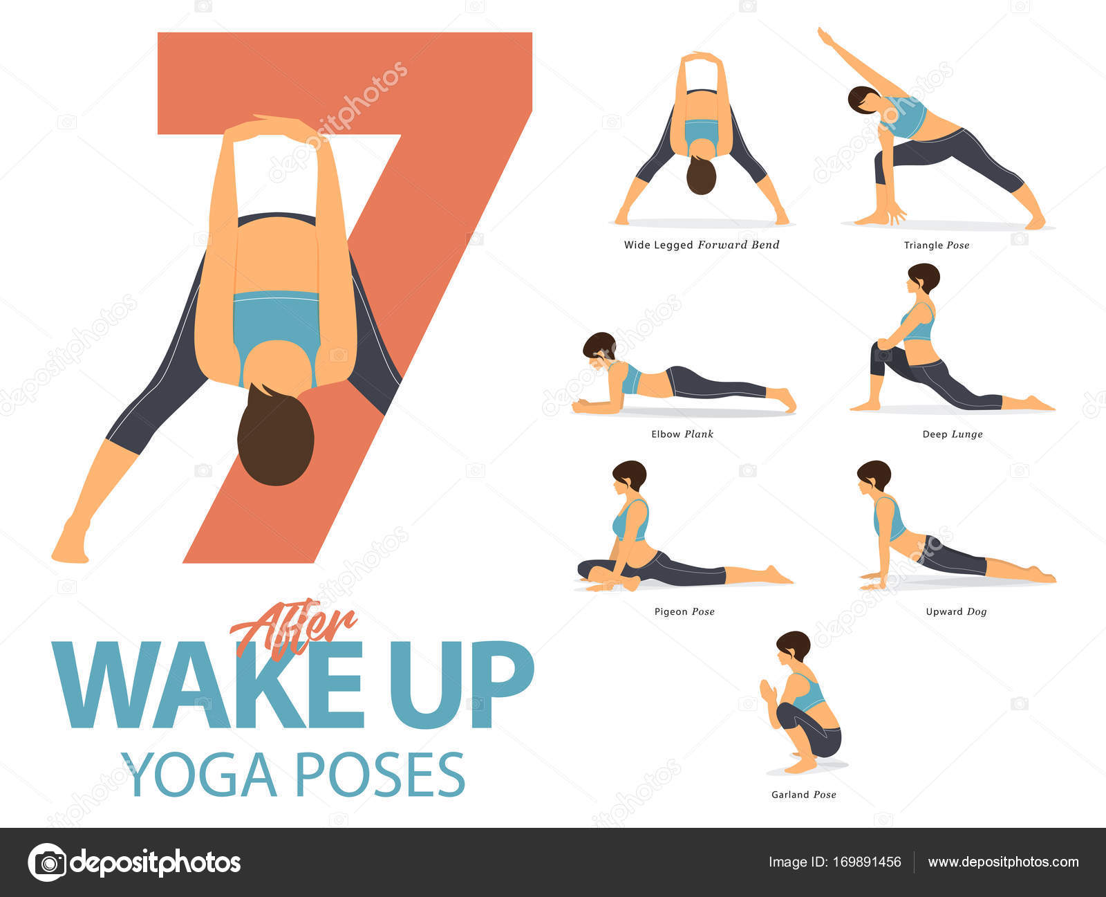 A Set Of Yoga Postures Female Figures For Infographic 7 Yoga Poses For Exercise After Wake Up In Flat Design Vector Vector Image By C Tond Ruangwit Gmail Com Vector Stock 169891456