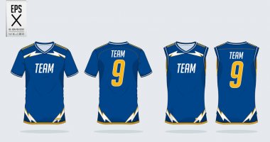 T-shirt sport design template for soccer jersey, football kit and tank top for basketball jersey. T-shirt uniform in front view and back view. Sportswear t shirt mock up for sport club. Vector  clipart