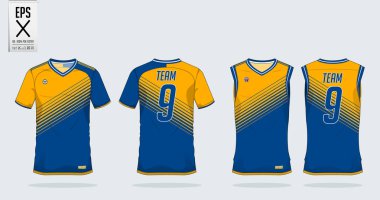 Futbol Forma, futbol takımı ve tank top basketbol forması için T-shirt spor tasarım şablonu. T-shirt üniforma önünde görüntülemek ve arka görünüm. Spor giyim t gömlek spor kulübü için sahte. Vektör 