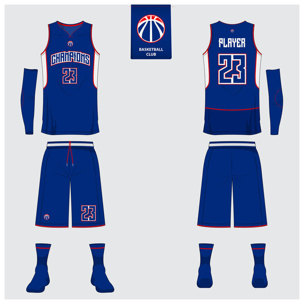 Basketball uniform template design. Tank top t-shirt mockup for basketball club. Front view and back view sport jersey. Vector.