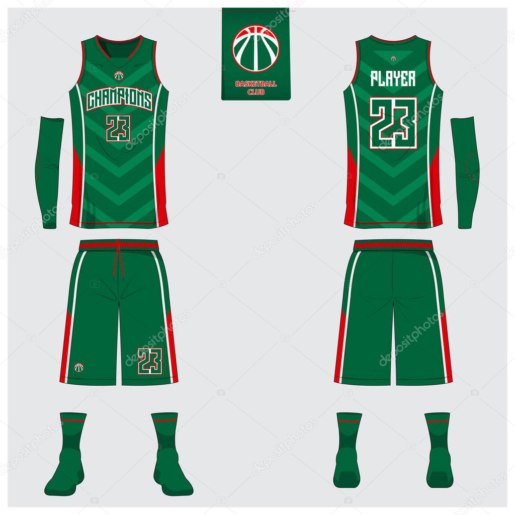 Basketball uniform template design. Tank top t-shirt mockup for basketball club. Front view and back view sport jersey. Vector.