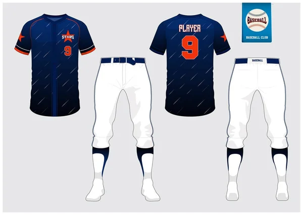 Baseball egységes, sport, jersey, sport póló, rövid zokni sablon. Baseball póló mintája fel. Elöl és hátul Nézd sport egységes. Lapos baseball kék címkés logóval. Vektor. — Stock Vector