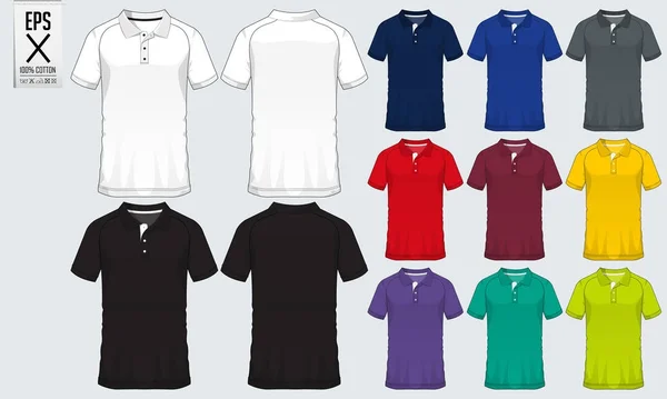 Modèle de conception de sport de t-shirt de polo pour maillot de football, kit de football ou club de sport. Uniforme sportif en vue avant et arrière. T-shirt mock up pour club de sport. Vecteur . — Image vectorielle