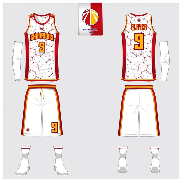 Basketbol forması ya da spor forma, şort, çorap basketbol kulübü için şablon. Önden ve arkadan görünüm spor t-shirt tasarım. Kolsuz tişört basketbol düz logo tasarımı ile alay. Vektör.