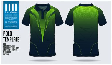 Green Polo t shirt sport design template for soccer jersey, football kit or sport club. Sport uniform in front view and back view. T-shirt mock up for sport club. Vector clipart